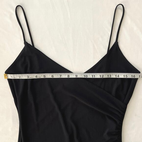 Vintage Wet Seal Faux Wrap Dress Womens Size M Black Strappy Asymmetric Midi - Picture 10 of 12